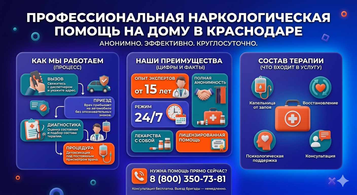 Инфографика о принципах лечения алкоголизма на дому в Козловке: этапы вызова нарколога, преимущества анонимной детоксикации и состав медицинской помощи.